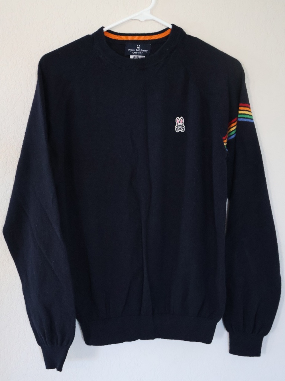Psycho Bunny Crewneck Sweater with Ribbed Cuffs rainbow shoulder size small